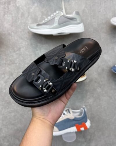 Dior Key Leer Zwart  Slippers