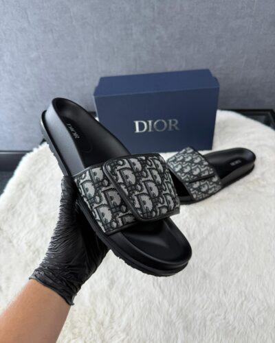 Christian Dior Aqua Slippers Klitterband Oblique