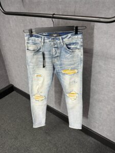 Amiri Blue Jeans Yellow Ribbels