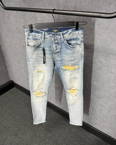 Amiri Blue Jeans Yellow Ribbels