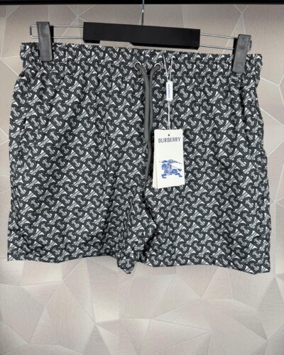 Burberry Black Grey Monogram Print Men's Swim Shorts
