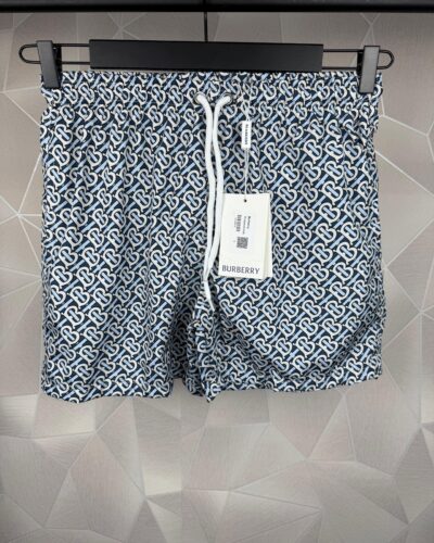 Burberry White Blue Monogram Print Men's Swim Shorts