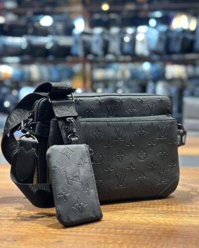 Louis Vuitton Black Monogram Shadow Trio Messenger Shoulder Bag