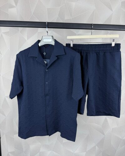 Louis Vuitton Navy Textured Short Sleeve Summer Set