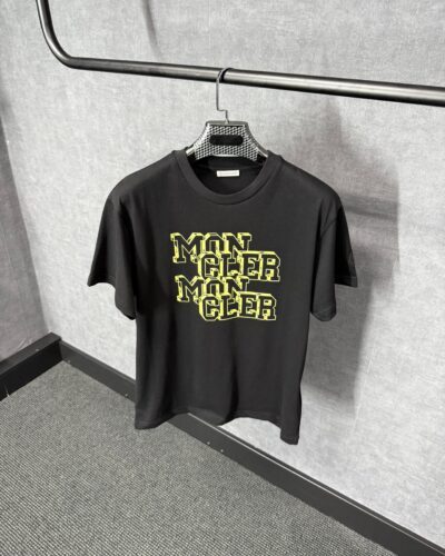 Moncler Black T-Shirt Yellow Logo Text