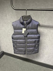 Prada Blue Puffer Full Zipper Quilted Jacket Dubbelzijdig