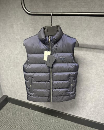 Prada Blue Puffer Full Zipper Quilted Jacket Dubbelzijdig