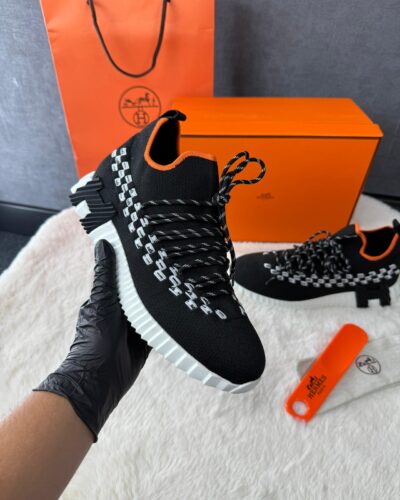 Hermes Bouncing Sneakers Black White Lines