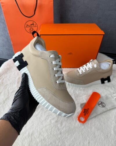 Hermes Bouncing Sneakers Beige, Black Logo