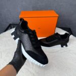 Hermes Bouncing Sneakers Black White Leather