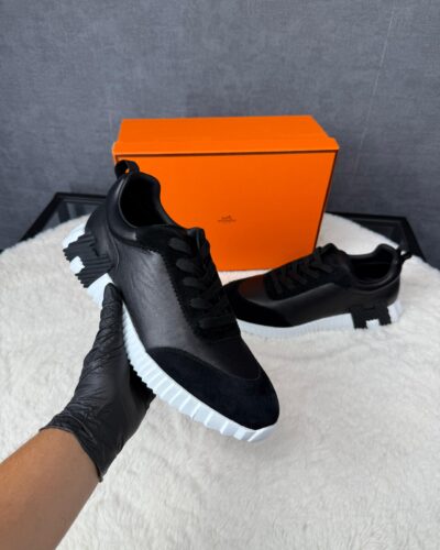 Hermes Bouncing Sneakers Black White Leather