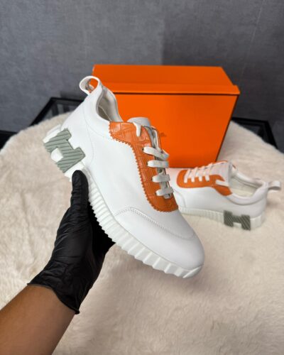 Hermes Bouncing Sneakers White Orange, Grey Logo