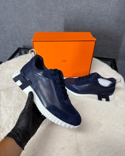 Hermes Bouncing Sneakers Dark Blue, Orange Logo