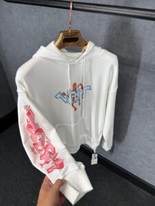 Off-White White Hoody Roze Arm Bedrukking - Afbeelding 2