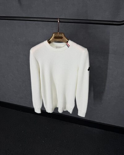 Moncler Brei Stof White Sweater Black Logo