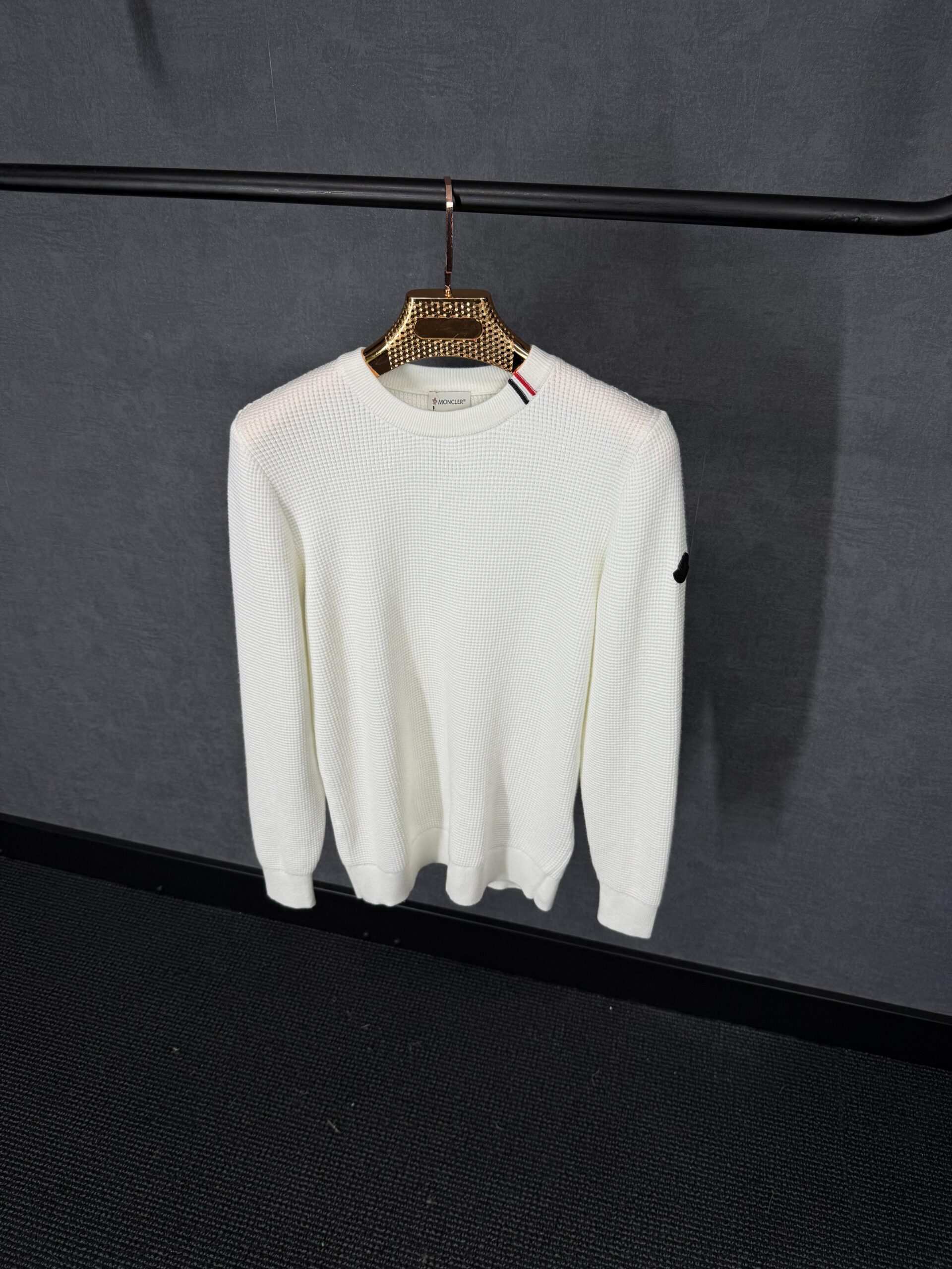 Moncler Brei Stof White Sweater Black Logo - Afbeelding 1