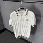 Casablanca Gebreid Polo Wit, Witte Kraag met Zwarte Strepen