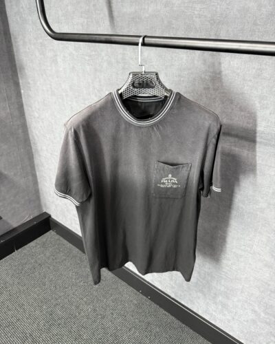 Prada Grey Black T-Shirt Pocket Logo