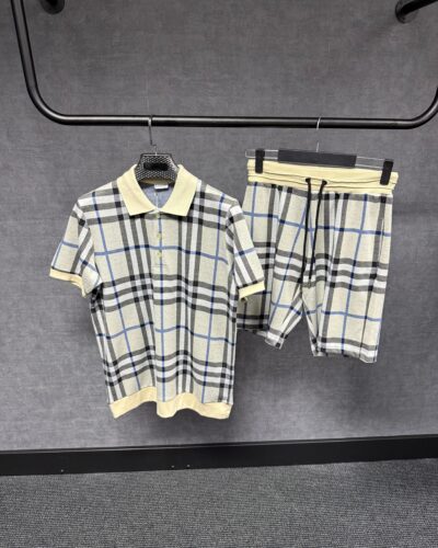 Burberry Grey Check Pattern Polo Summer Set