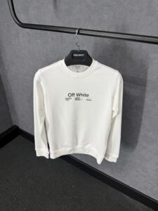 Off-White White Sweater Mid Text, Kruis Achterkant Zwart Blue Logo