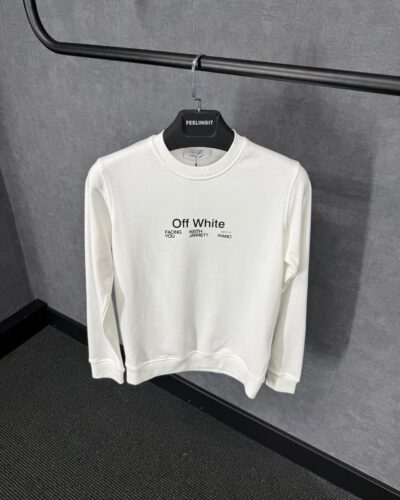 Off-White White Sweater Mid Text, Kruis Achterkant Zwart Blue Logo