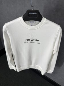 Off-White White Sweater Mid Text, Kruis Achterkant Zwart Blue Logo - Afbeelding 2