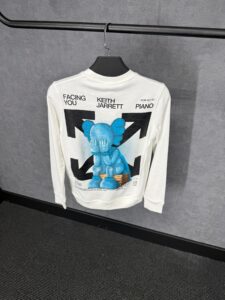 Off-White White Sweater Mid Text, Kruis Achterkant Zwart Blue Logo - Afbeelding 3