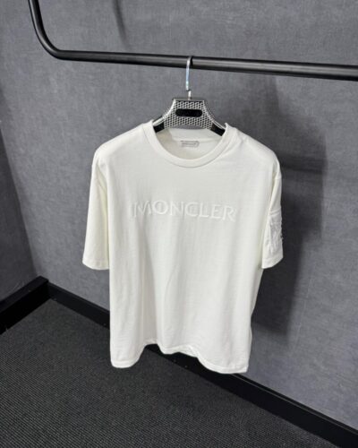 Moncler White T-Shirt White Text Logo