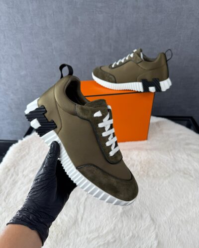 Hermes Bouncing Sneakers, Brown Green Suede #xadv