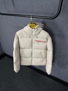 Prada Beige Re-Nylon Hooded Puffer Jacket High Quality
