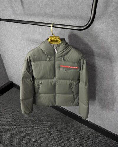 Prada Dark Grey Re-Nylon Hooded Puffer Jacket High Quality