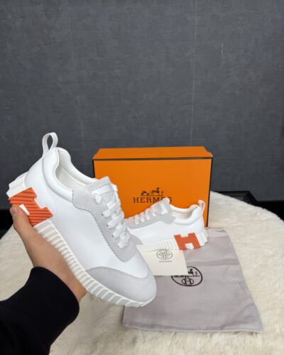 Hermes Bouncing calf Sneakers white orange