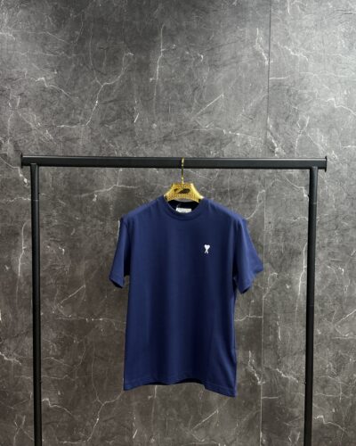 AMI Heart Logo White T-Shirt Dark Blue